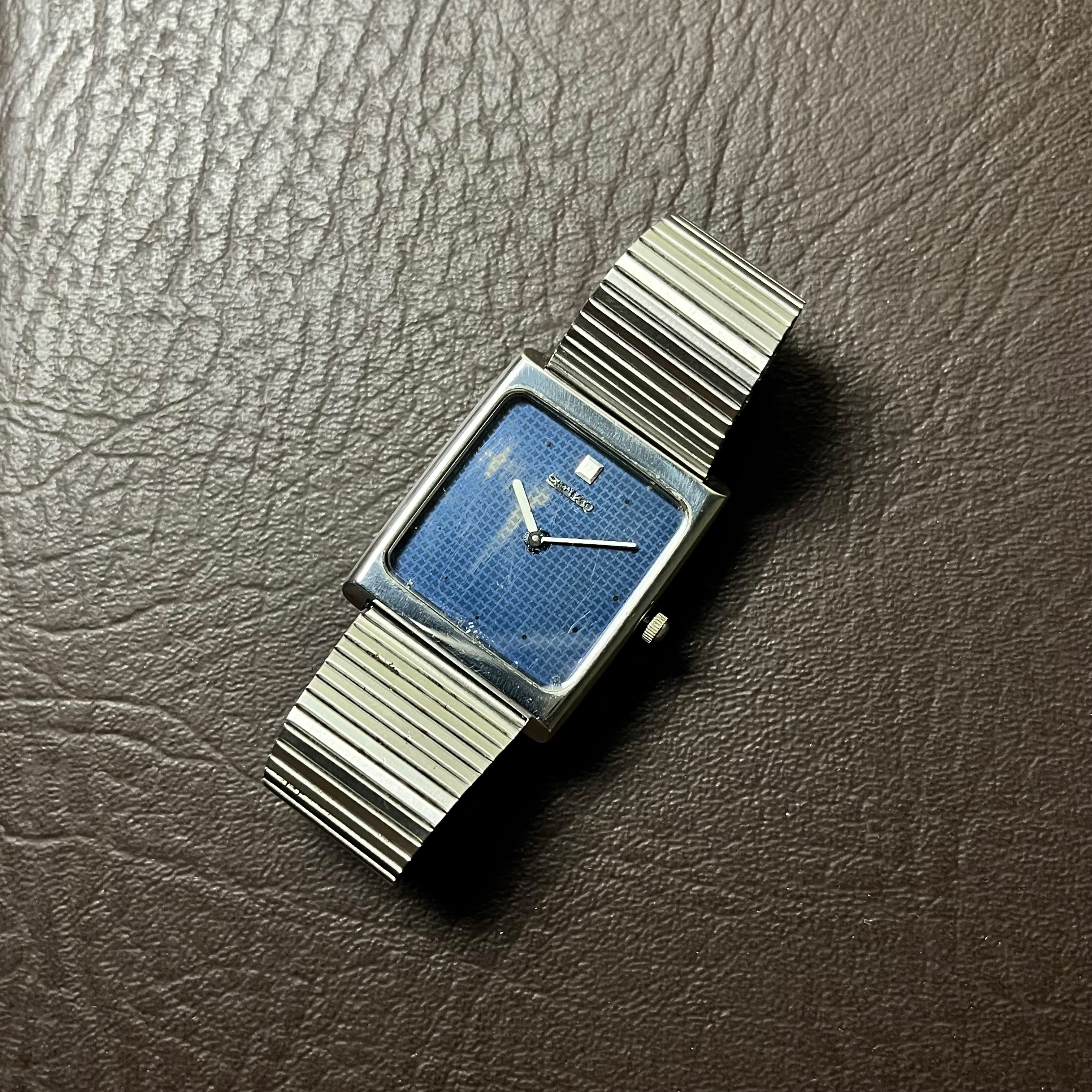 Seiko Chariot Rectangular Shiruken Patina DeepBlue Dial 1980's Galeri 2